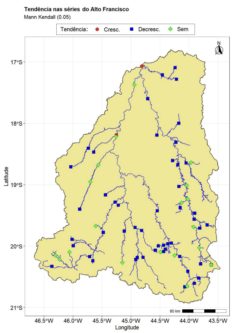 Mapa do projeto de estações fluviométricas